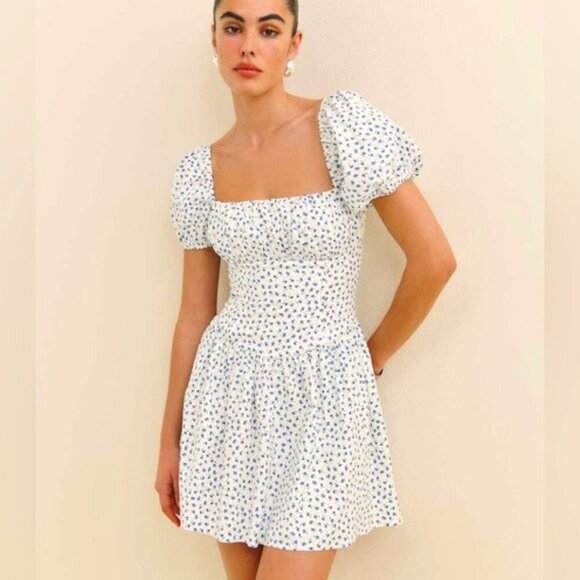 Reformation Dresses & Skirts - NEW Reformation Marielle Puff Sleeve Mini Sundress Hanna Blue Floral | size 2